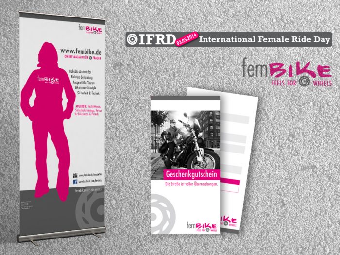 Gestaltung Rollup, Banner, Gutscheinflyer und Logo für fembike | KERNgeschäft