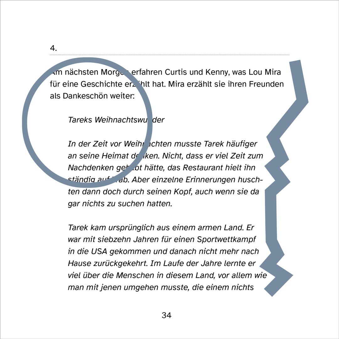 Seite mit kursivem Text aus dem Buch »Mira ...«